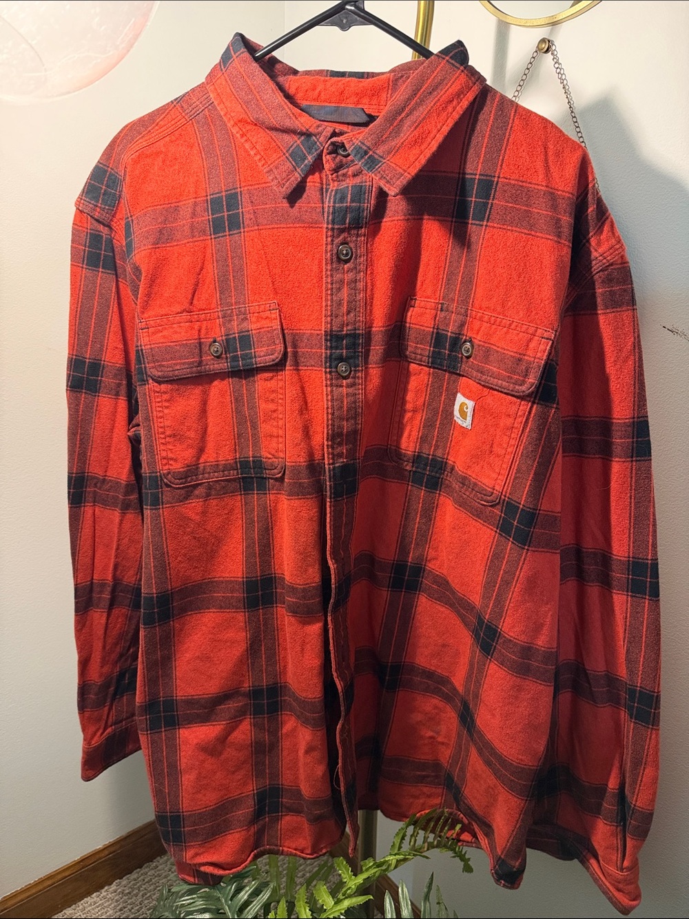 Carhartt Red and Black Plaid Flannel Button-Down Shirt